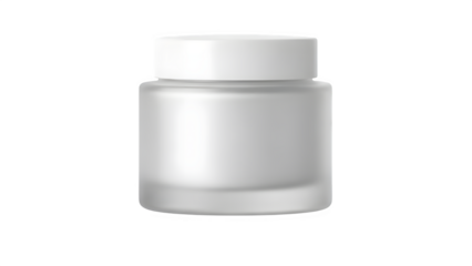 Frosted glass cosmetic jar with white lid for cream, balm, or moisturizer, isolated on transparent background
