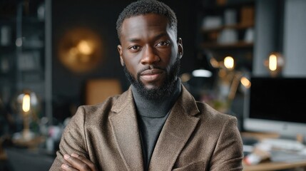 Fototapeta premium Confident african american man in professional attire looking forward