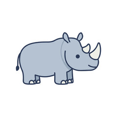 Obraz premium Cute cartoon rhinoceros in flat vector style with rounded shapes and friendly expression, isolated, perfect for children’s books, zoo materials, and educational wildlife illustrations
