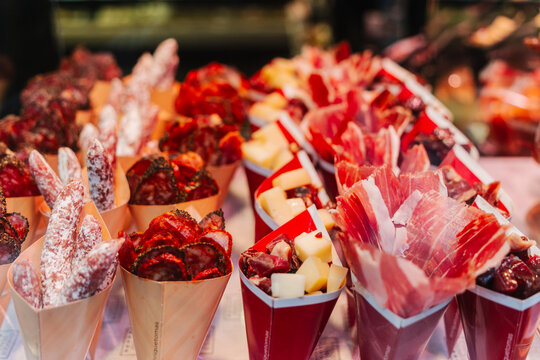 Spanish tapas on market in Barcelona
