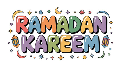 Fototapeta premium Ramadan Kareem: Vibrant Calligraphy Embellished with Celestial Motifs
