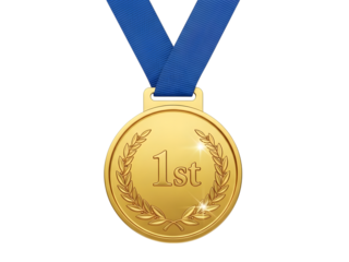Golden first place medal isolated on transparent background