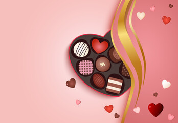 Valentine's Day Heart and Chocolate Background Illustration Pink Cute Copy Space