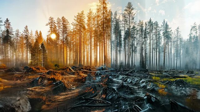 selective focus on deforested area with remaining stumps