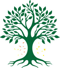 Green tree vector illustration featuring a nature design with lush leaves and branches on a wooden trunk as a symbol of seasonal growth and environmental ecology