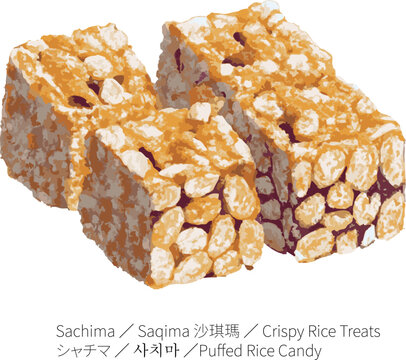 Crispy Golden Sachima Traditional Asian Sweet Dessert Bars Isolated on White Background