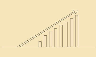 Graph showing growth with an arrow in continuous line art style