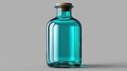 Transparent bottle with liquid inside against gray backdrop