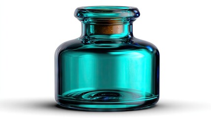 Turquoise glass bottle with cork stopper isolated on white background