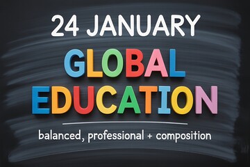 Global Education Day on January 24th with colorful text on chalkboard