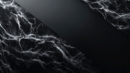Elegant black marble texture with white veins showcased alongside a smooth dark matte surface creating a modern abstract background for graphic design work.
