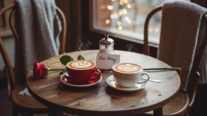 Cozy caf&eacute; setting with coffee and note