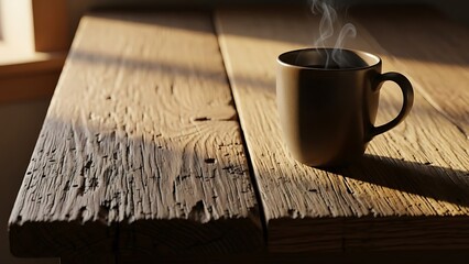Morning coffee on rustic table