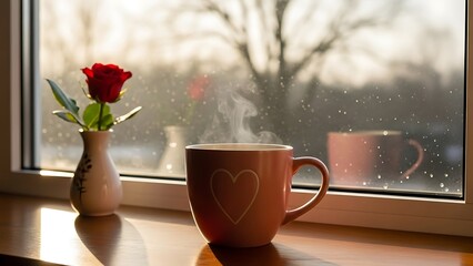 Cozy morning coffee by the window
