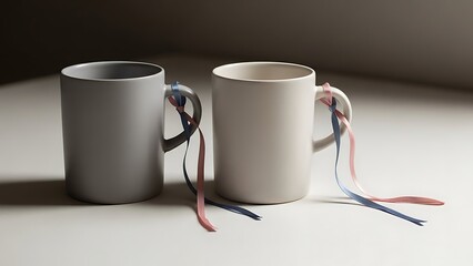 Two mugs with colorful ribbons