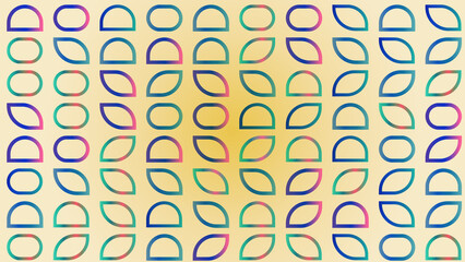 Colorful geometric pattern with overlapping shapes on yellow background