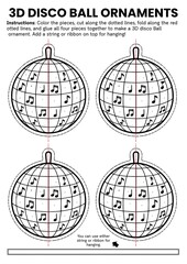 3D disco ball ornament craft templates for kids! DIY coloring disco crafts perfect for New Year classroom activities, party decorations, bulletin boards, and fun winter celebrations. Easy printable an