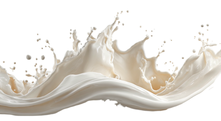 Creamy white liquid in a dynamic splash against a stark black backdrop