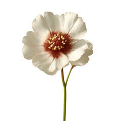 Single delicate white flower with rust-colored center on black
