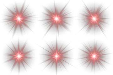 Collection of red lens flares, light sources, and star bursts with transparent backgrounds for visual effects design elements. Png red shine twinkle sparkle magic glow star beam effect. Bright flash.