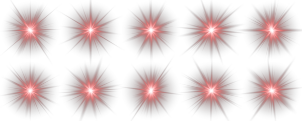 Png red shine twinkle sparkle magic glow star beam effect. Collection of red lens flares, light sources, and star bursts with transparent backgrounds for visual effects design elements. Bright flash.