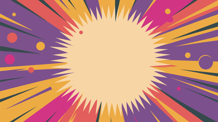 A colorful comic book style radial burst creates an exciting vibrant empty space