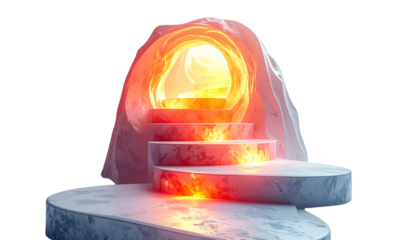 Abstract ladder leading into a glowing shape, isolated on transparent background, growth and imagination concept.