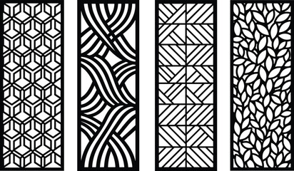 Decorative laser cut panel designs with geometric patterns and floral motifs for room dividers set. © GoDesigner
