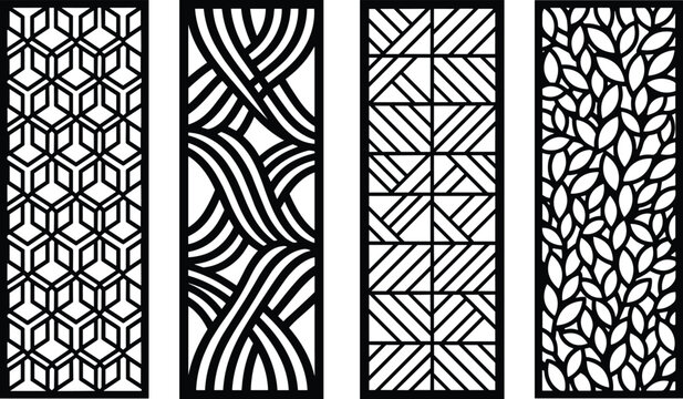 Decorative laser cut panel designs with geometric patterns and floral motifs for room dividers set.