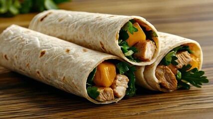 Enjoy a visual delight as fresh ingredients are skillfully wrapped in soft tortillas to create tasty and vibrant meals