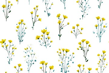 A minimal botanical watercolor featuring linear stems, airy daisy blossoms, and scattered foliage, designed with understated elegance for modern prints and clean patterns.