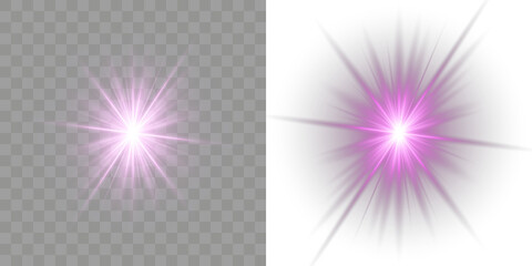 Purple light spotlight abstract transparent glitter bright element black isolated starlight spot sun. Png Pink Lens Flare PNG Overlay on transparent background. Modern designs, and cosmic visuals.