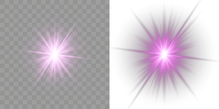 Purple light spotlight abstract transparent glitter bright element black isolated starlight spot sun. Png Pink Lens Flare PNG Overlay on transparent background. Modern designs, and cosmic visuals. - Powered by Adobe