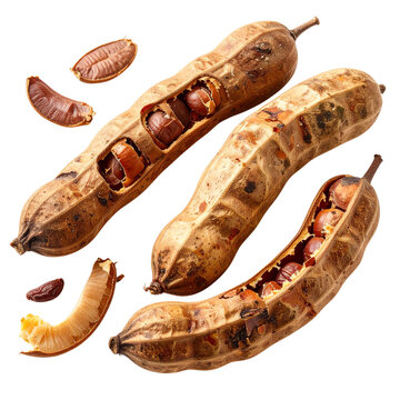 A healthy group of fresh raw potatoes and dried organic mushrooms isolated on a white background as nutritious brown vegetable ingredients for delicious natural snacks