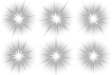 Realistic white camera lens flare with soft glow and starburst beams. Vector transparent sunlight special lens flare light effect. Realistic glowing white sunlight with radiant beam and sunrays. PNG.