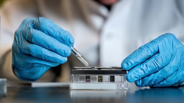 Midshot of researcher analyzing composite sample infused with tailored metallic additives focusing on achieving desired mechanical and electrical properties.