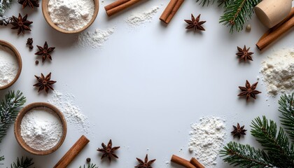Festive Baking Ingredients Flour Cinnamon Star Anise Flat Lay