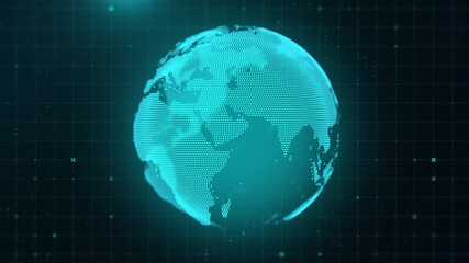 Looping Rotating Blue Digital Earth Globe Made of Dots on Grid Background, Global Business, International News and Technology Concept - Powered by Adobe