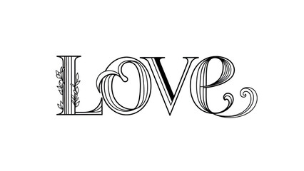 Ornate white L O V E lettering on black background