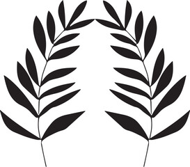 Vintage black laurel wreath vector illustration featuring a floral leaf branch design and nature silhouette element isolated on white