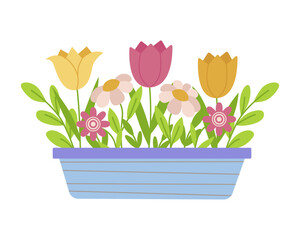 Colorful Flower Basket Vector Illustration of Blooms