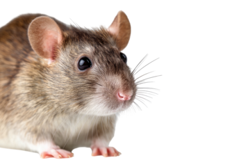 Close-up of a brown rat with beady eyes against a black background