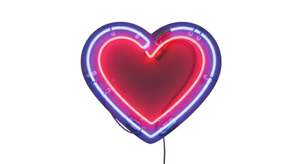Neon heart sign with red and blue lights on black background