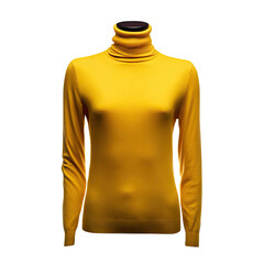 Yellow turtleneck sweater on a dark mannequin, smooth fabric, plain design