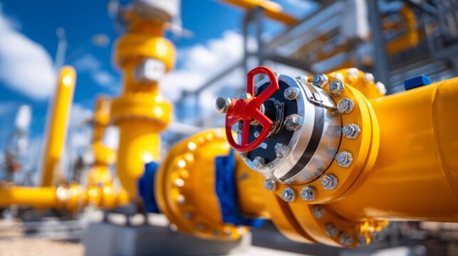 Industrial Compressor Station with Interconnected Manifold System in Vibrant Colors