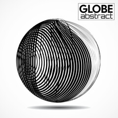 Abstract wireframe globe isolated on white background, futuristic line sphere