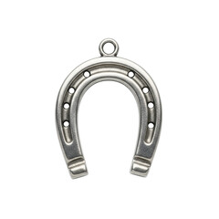 Silver horseshoe charm with loop on black background