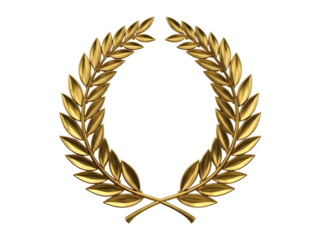 Golden laurel wreath isolated on transparent background