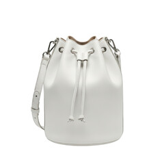 White Leather Bucket Bag with Drawstring Closure handbag
