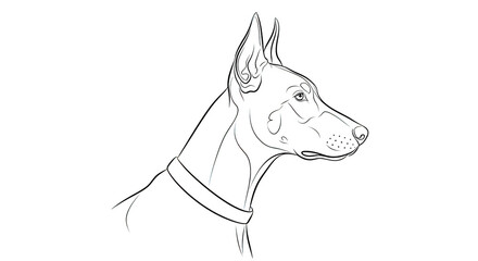 White line art Doberman dog head on black background